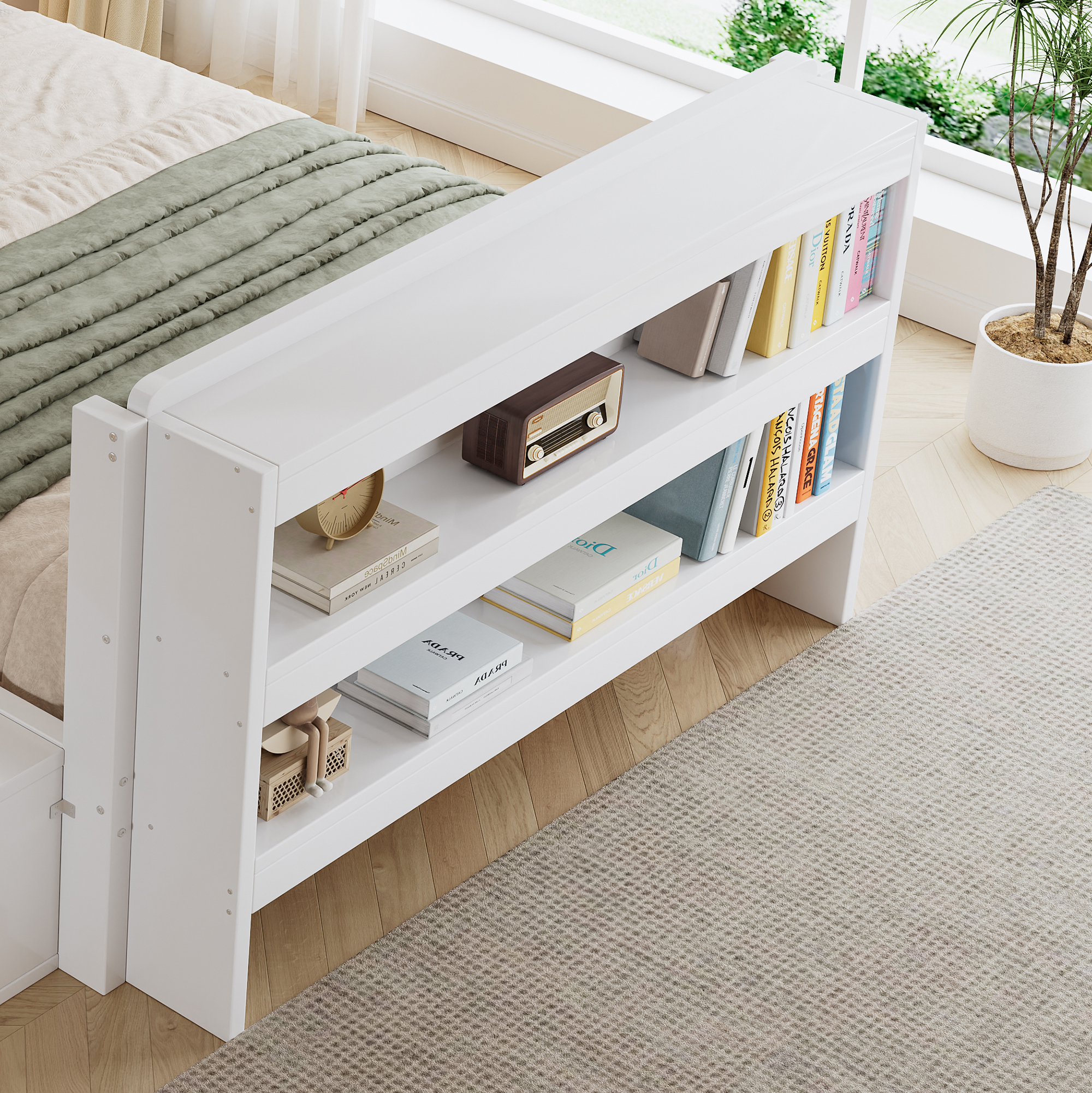 Compartiments et niches de rangement intégrés au lit