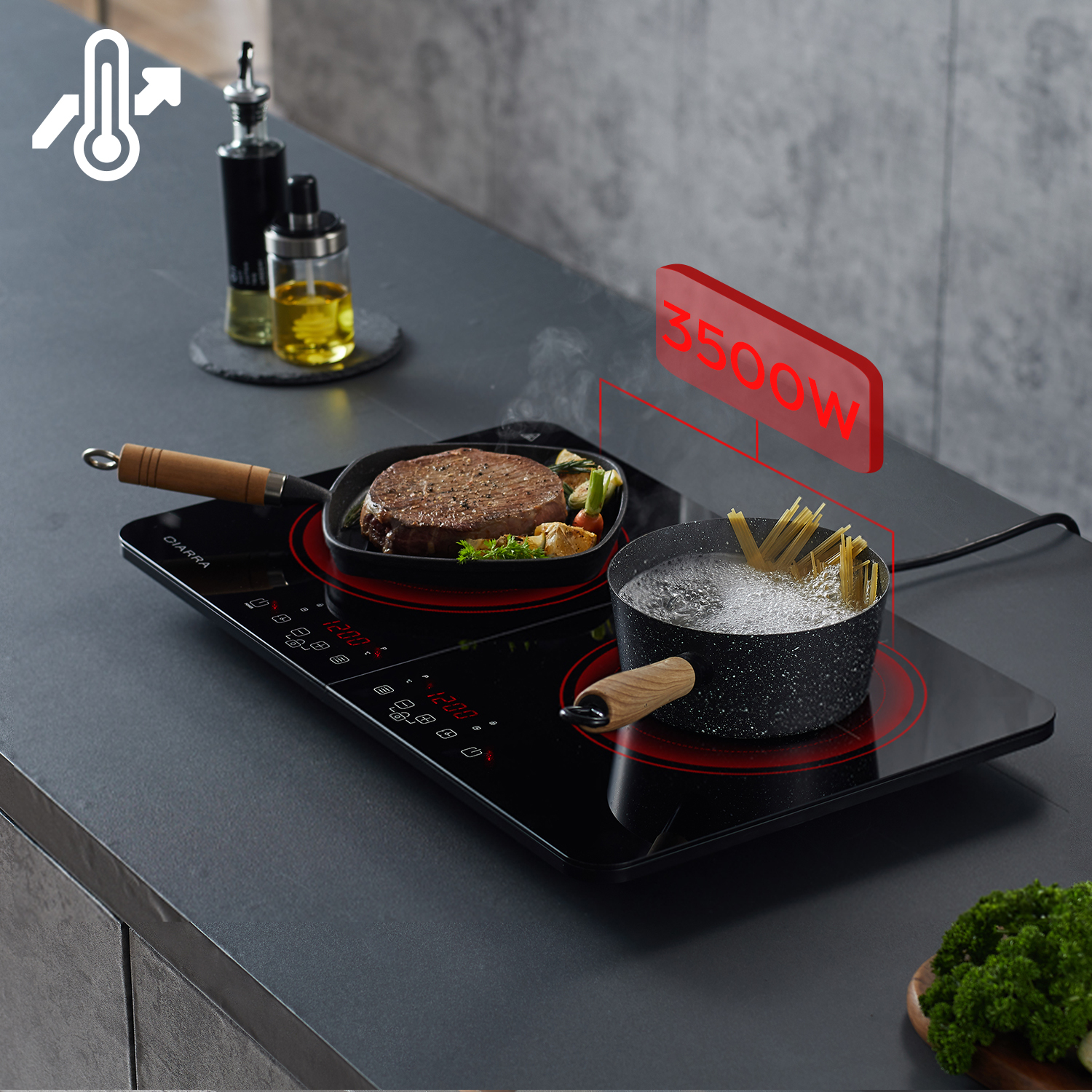 Cbtih2 Plaque Induction Sensitive 2 Foyers 3500W Lcd Securite Enfants Minuteur CIARRA 12 table de cuisson portable 2 zones