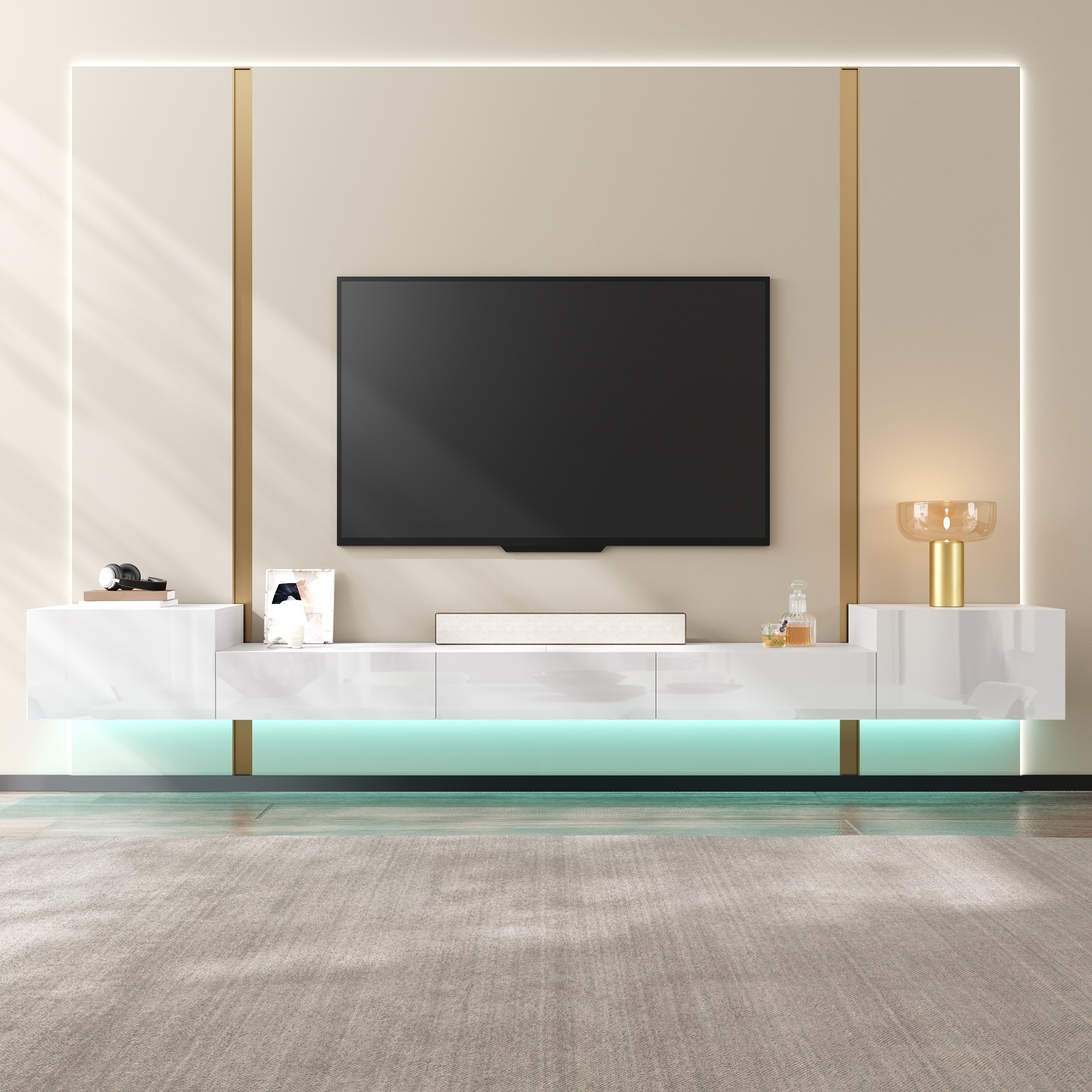 Éclairage LED multicolore du meuble TV suspendu
