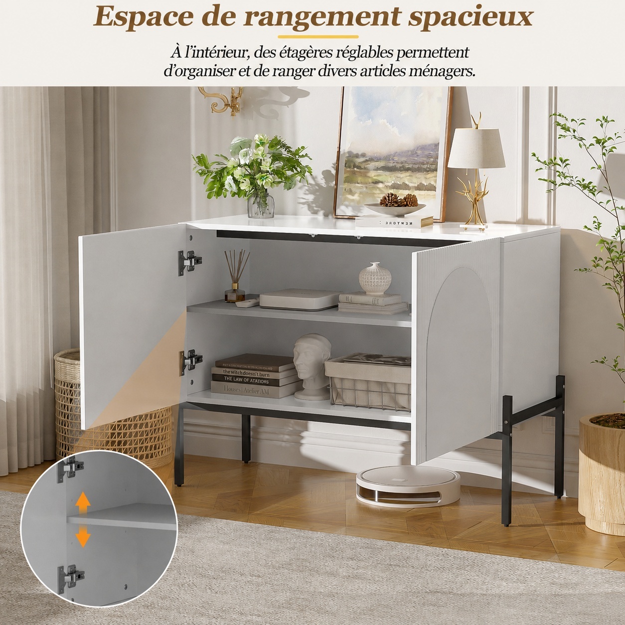 Étagère intérieure réglable du buffet blanc