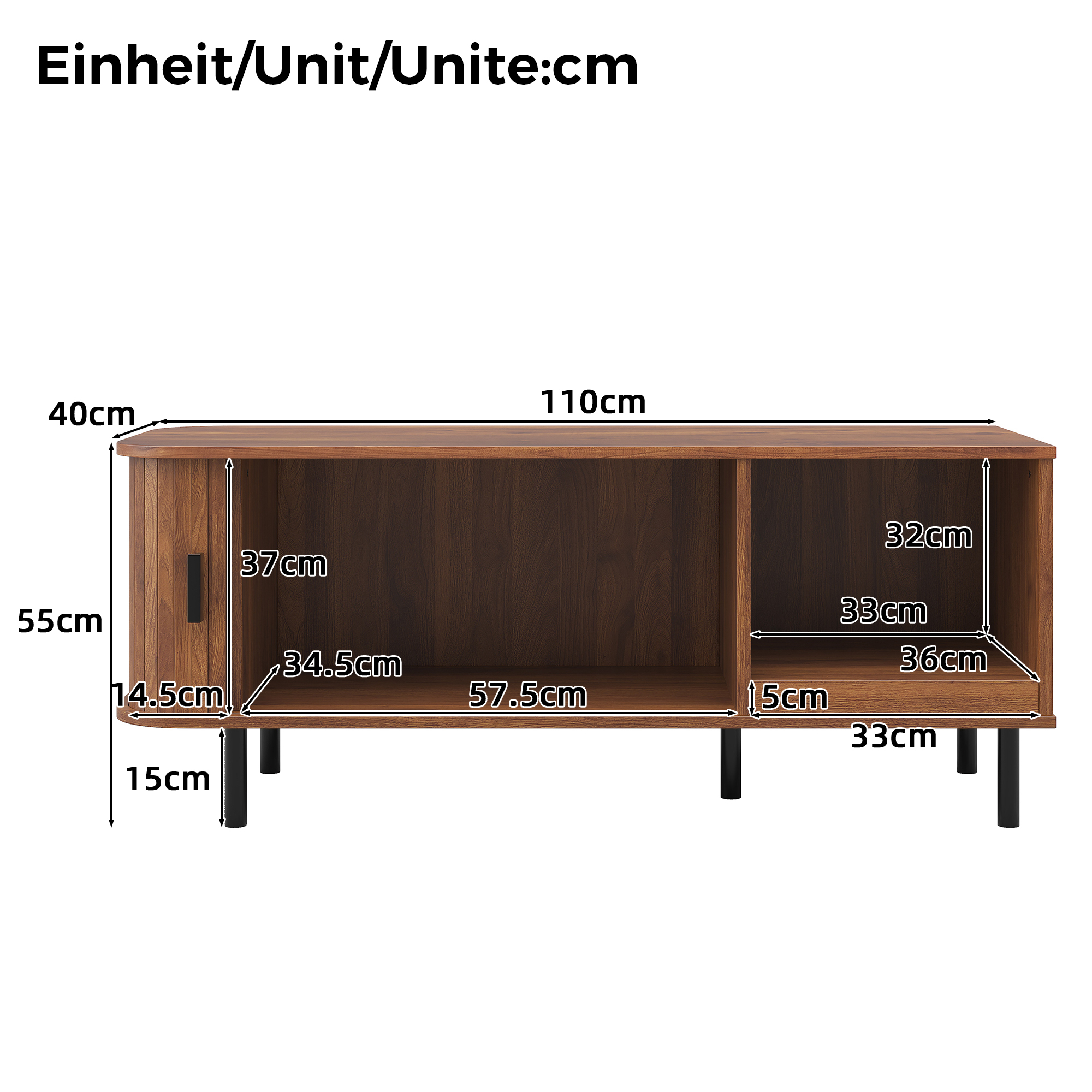 Dimensions et structure de la table basse effet noyer