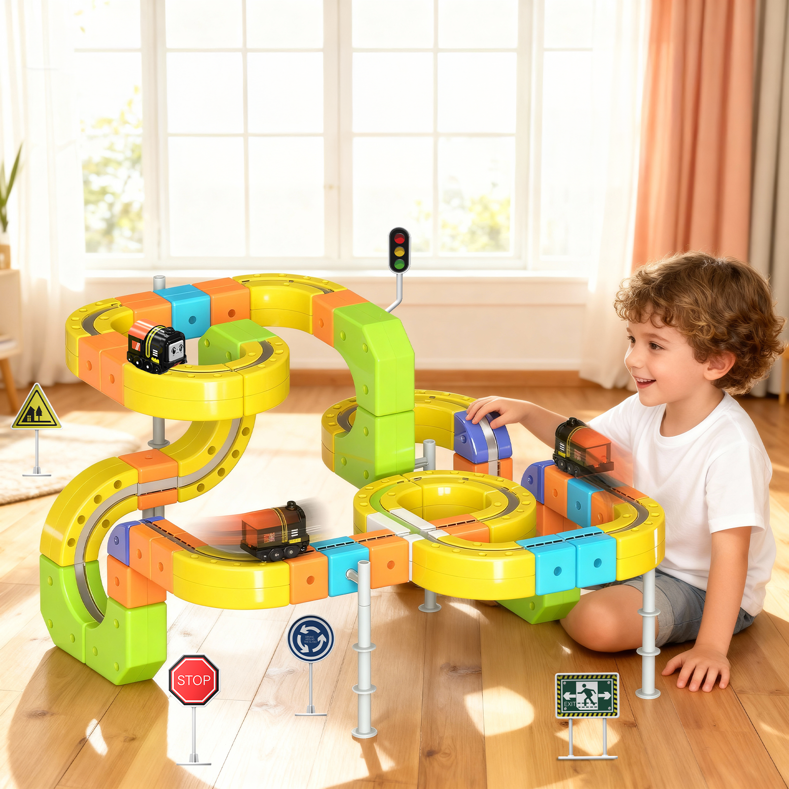 Circuit Train Électrique JONRRYIN 140 Pièces Avec Voies Ferrées - Jouet Éducatif Pour Enfants - Jeux - Jouets