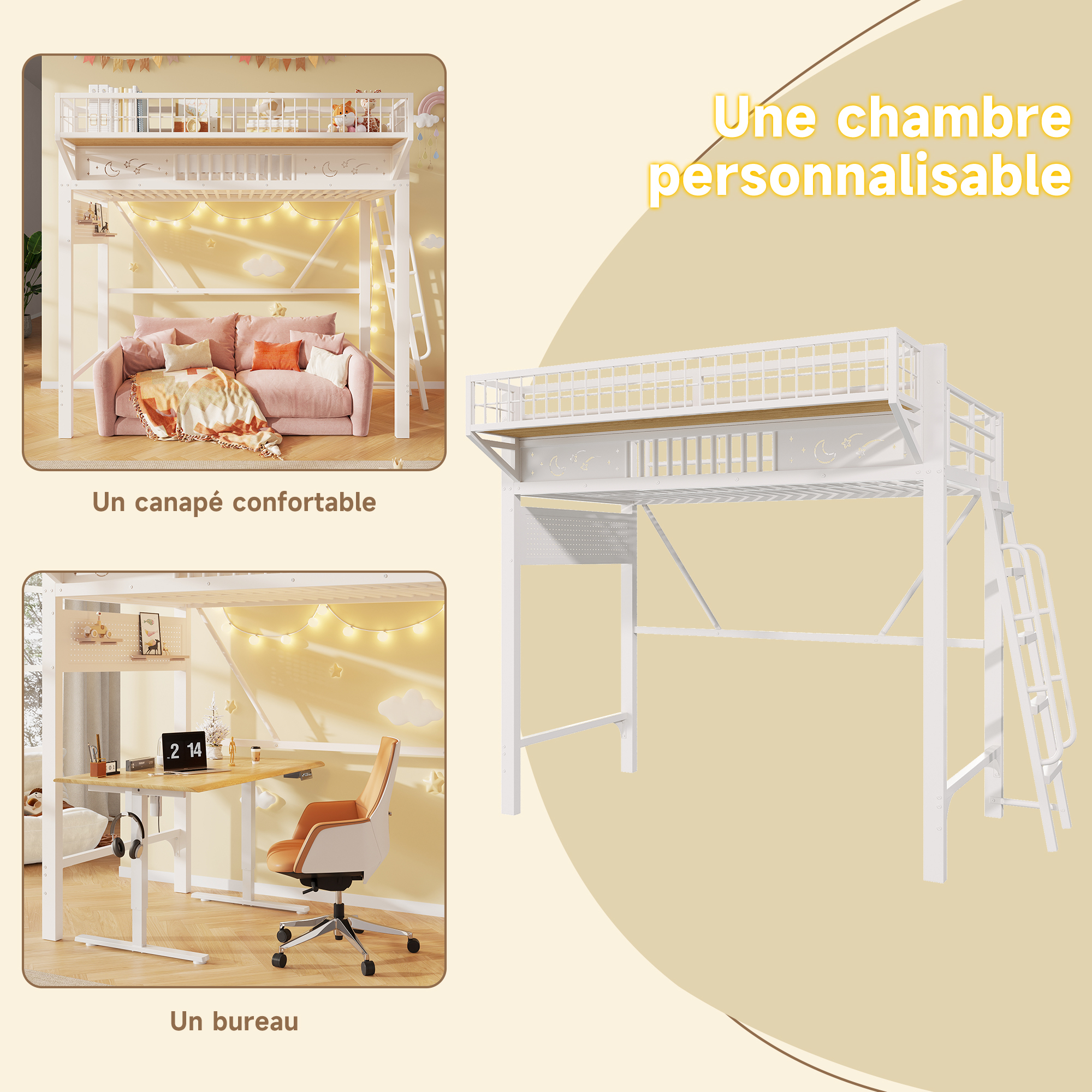 Grand espace libre sous le lit mezzanine