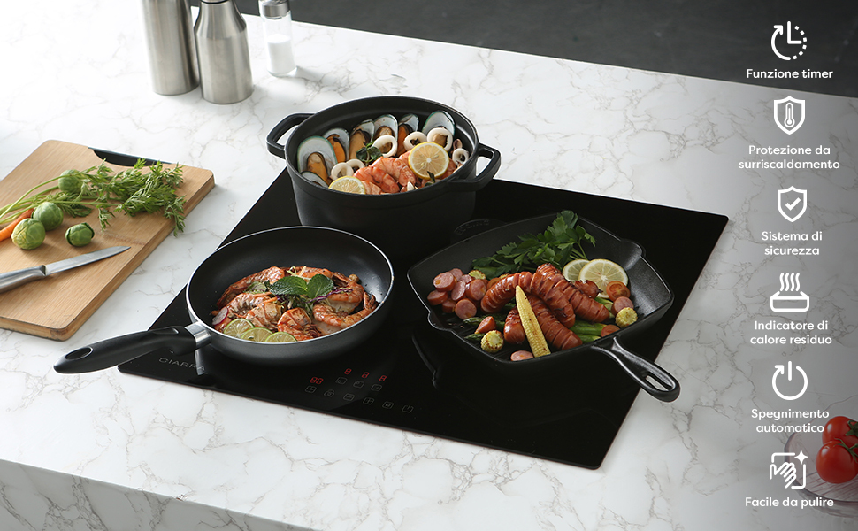 CIARRA Piano Cottura A Induzione Incasso 3 Zone - 7000W In Totale, Controllo Touch, Sicurezza Bambini - Nero 13 CIARRA PIANO COTTURA CD3BIH