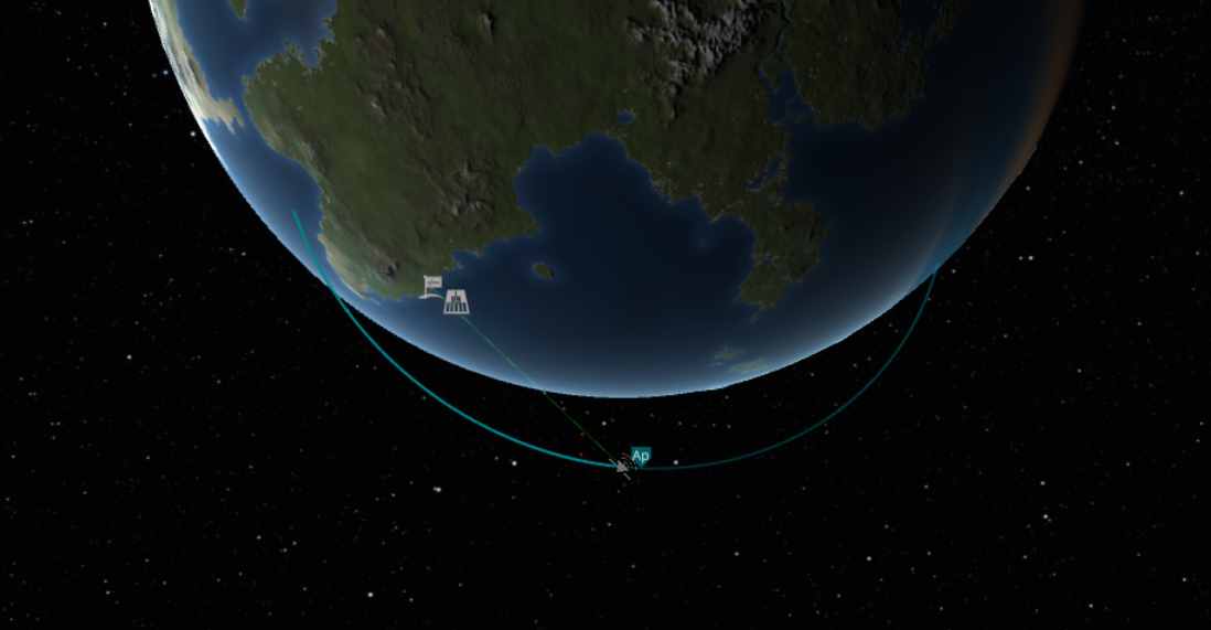 La trajectoire du lanceur, avec sa retombée dans l'atmosphère.