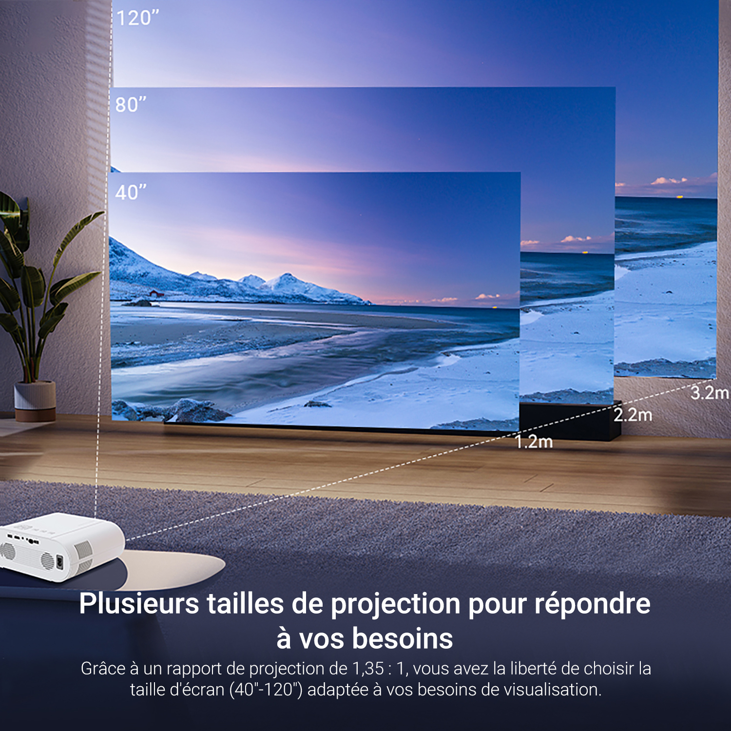 Vidéoprojecteur EKASN 1080P Native 4K Android 11 Mémoire 8 Go WiFi 6 Mise au point auto Blanc