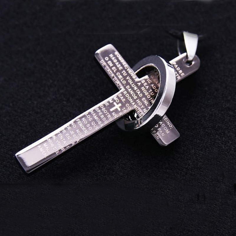Collier Mode Acier Inoxydable Pendentif Christ Bible Prière Croix Homme Bijoux
