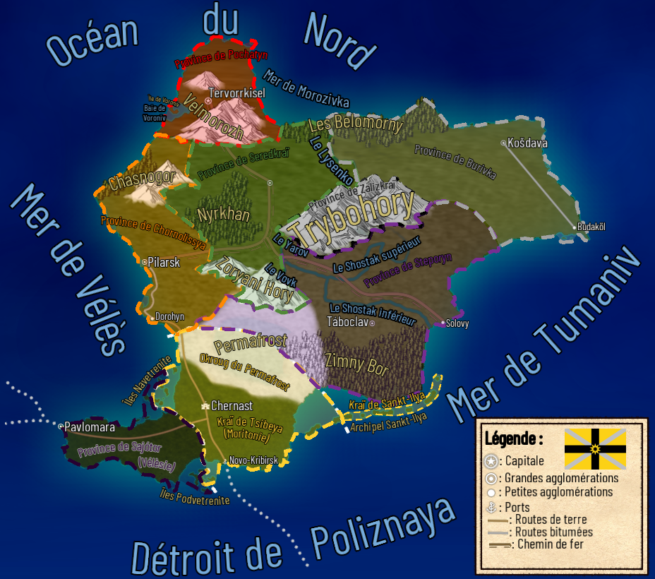 Carte de la Terre Sankta-Feodora avec les provinces Vélèsiennes, Moritons et de la Boravie (future NJ3 d'Urakan) Carte de la Terre Sankta-Feodora avec les provinces Vélèsiennes, Moritons et de la Boravie (future NJ3 d'Urakan)