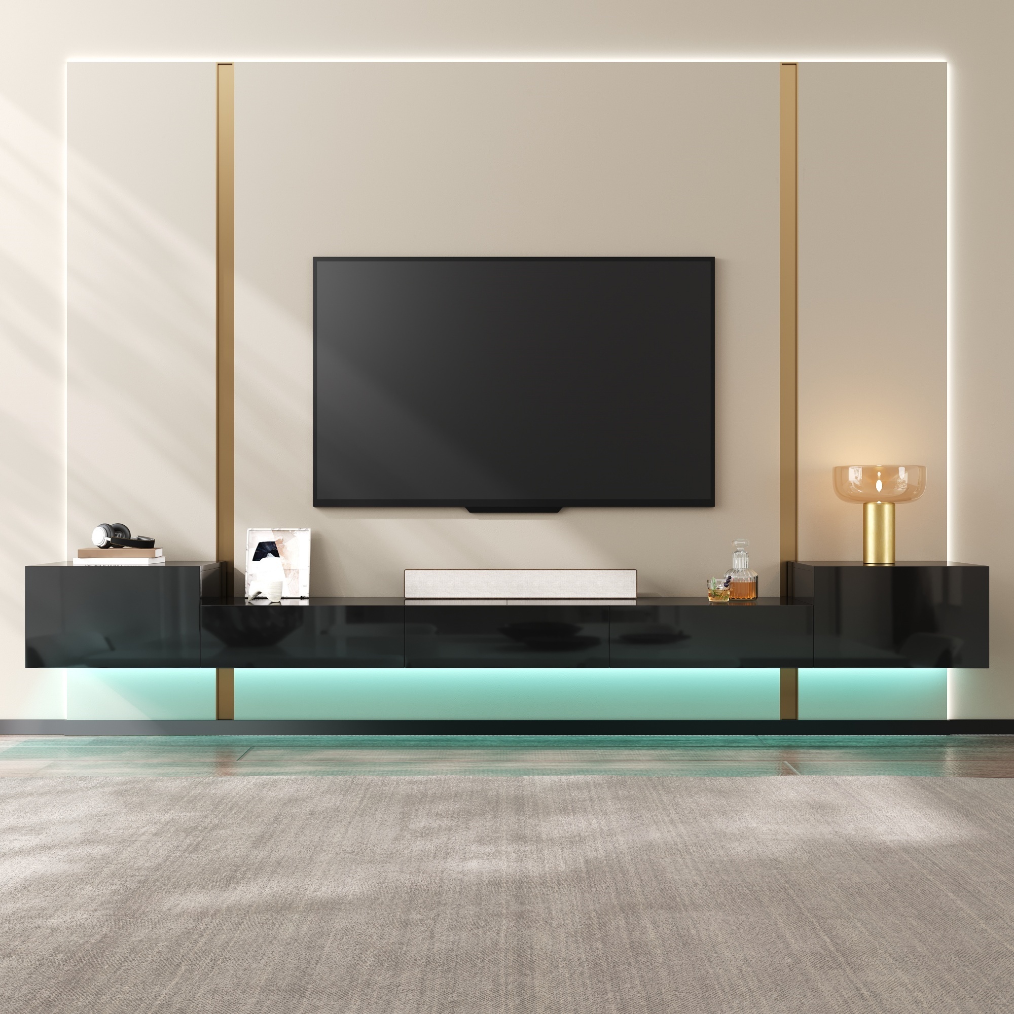 Éclairage LED multicolore du meuble TV suspendu