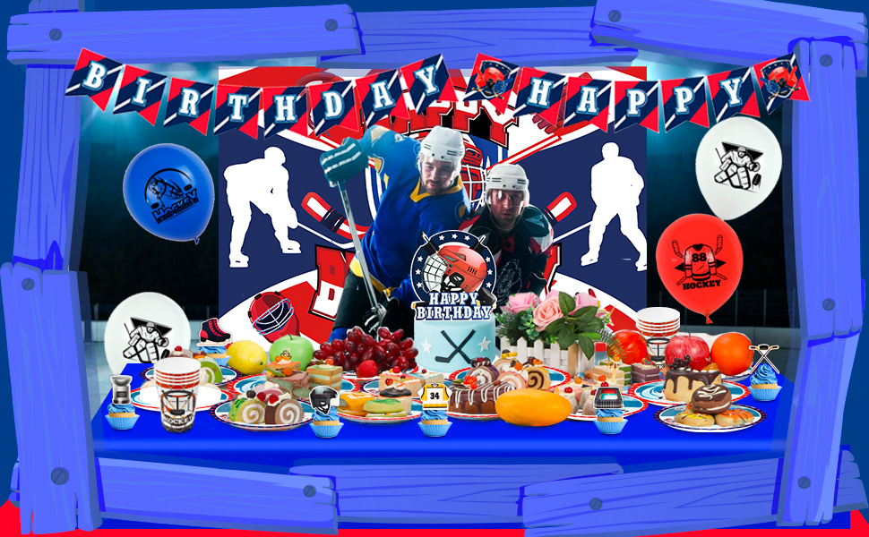 thumbnail image 2 of Hockey Birthday Party Supplies, Ice Hockey Themed Happy 2 of 14