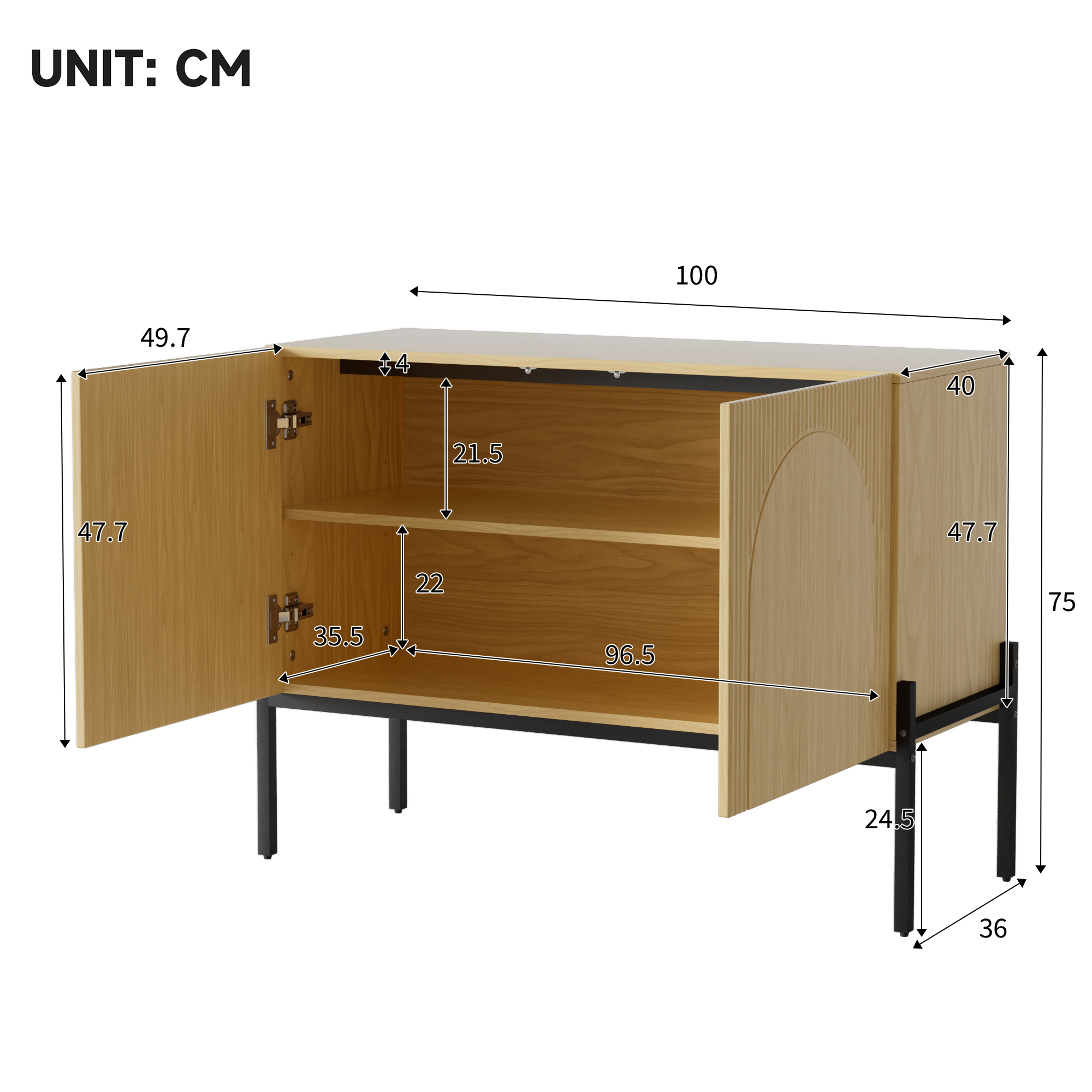 Dimensions du buffet 100 x 40 x 75 cm avec dispositif anti-basculement