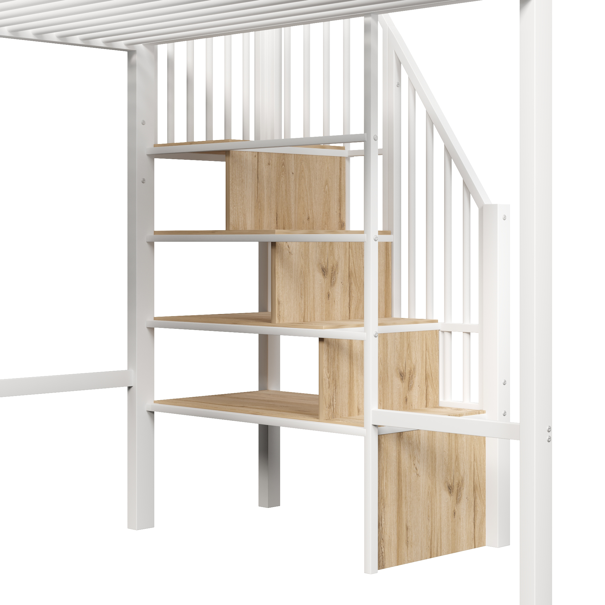Escalier du lit mezzanine blanc avec rangements intégrés