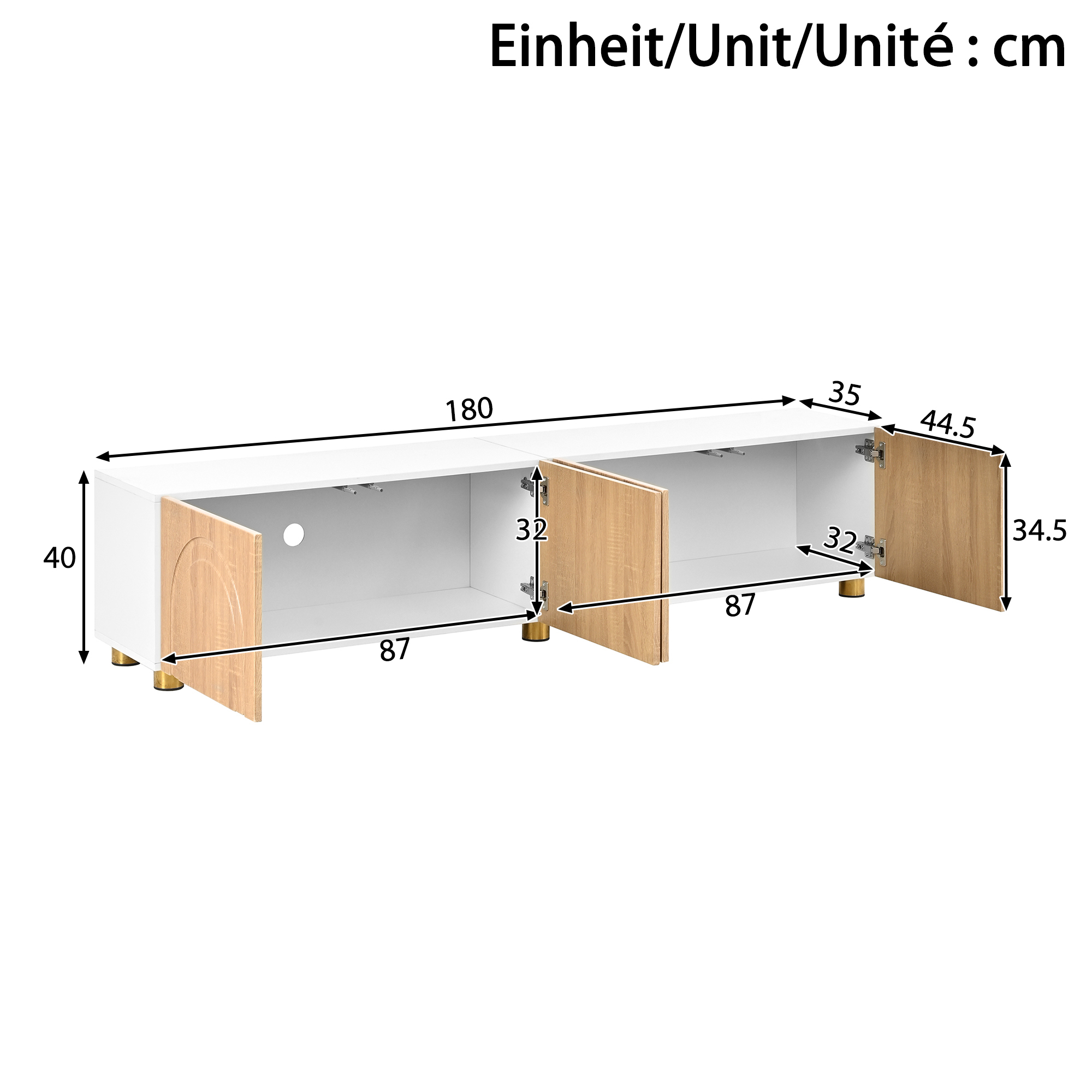 Dimensions du meuble TV effet bois naturel 180 x 35 x 40 cm