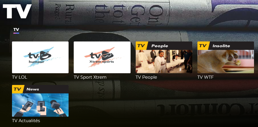 Section « TV en direct » de Veedz