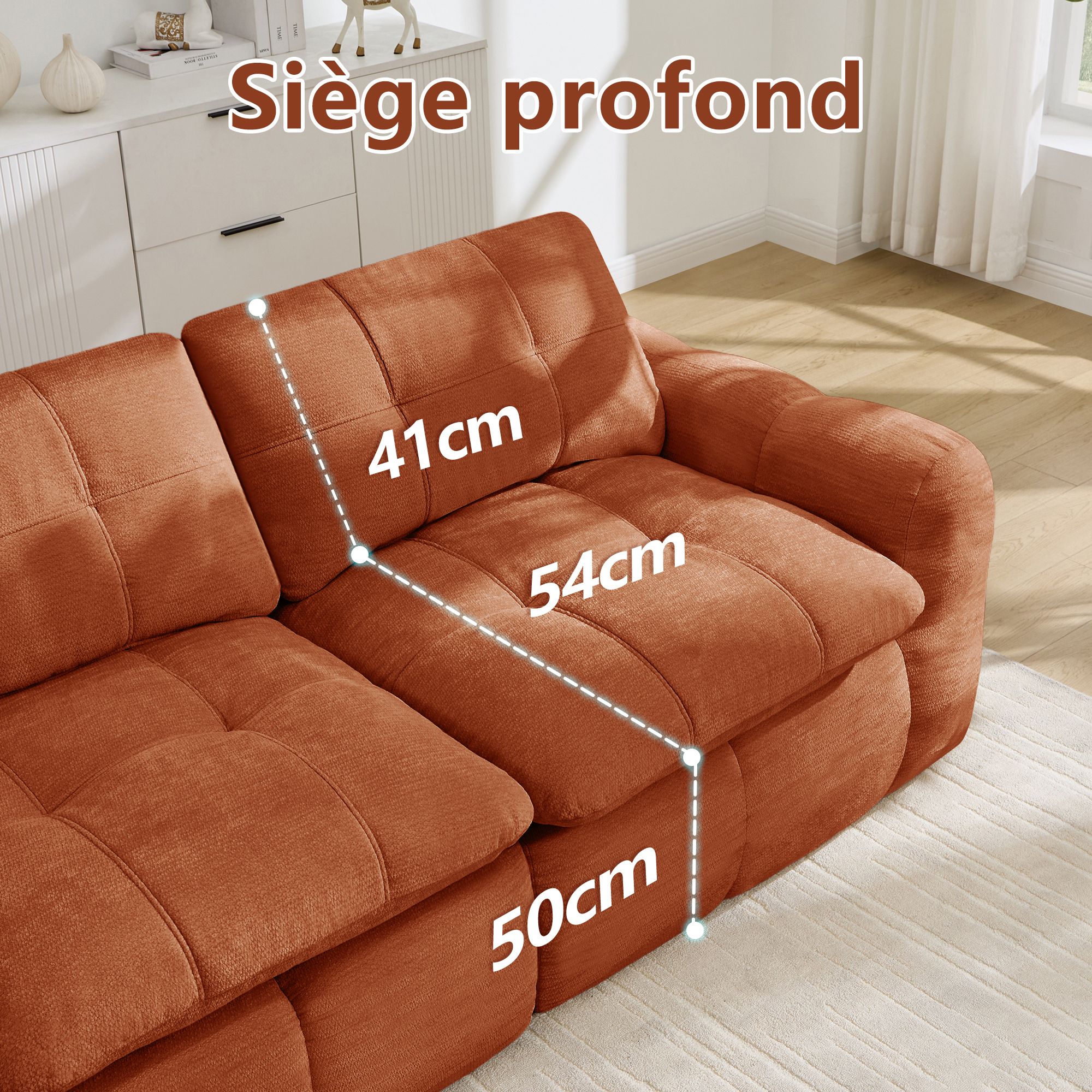 Dimensions du canapé modulable 2 places en chenille beige