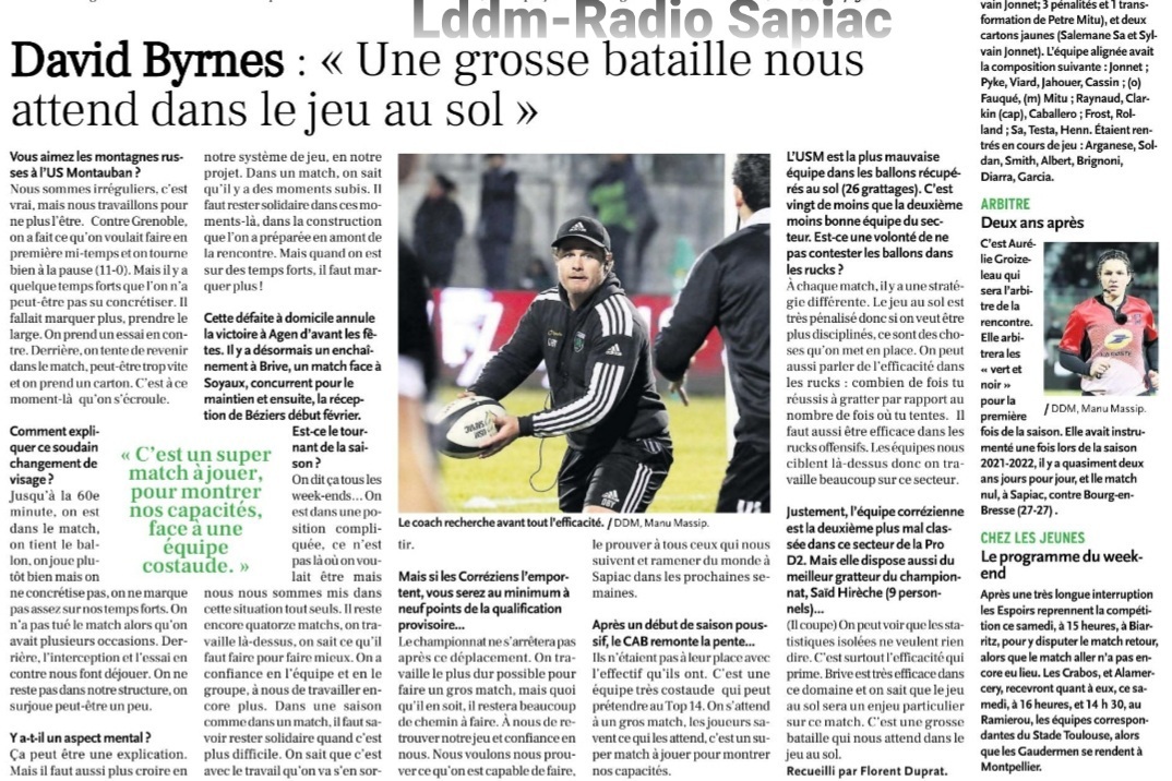 INFOS ce VENDREDI 19 JANVIER 2024 (Matinée) > Pro D2 – J17 > Jour de  match > BRIVE / USM <> Les COMPOS – Du CÔTÉ de SAPIAC <> RÉSULTAT > Hier soir en ouverture > (Bd) BÉZIERS 17 - 18 PROVENCE RUGBY > Le CLASSEMENT PROVISOIRE Yqgh8z