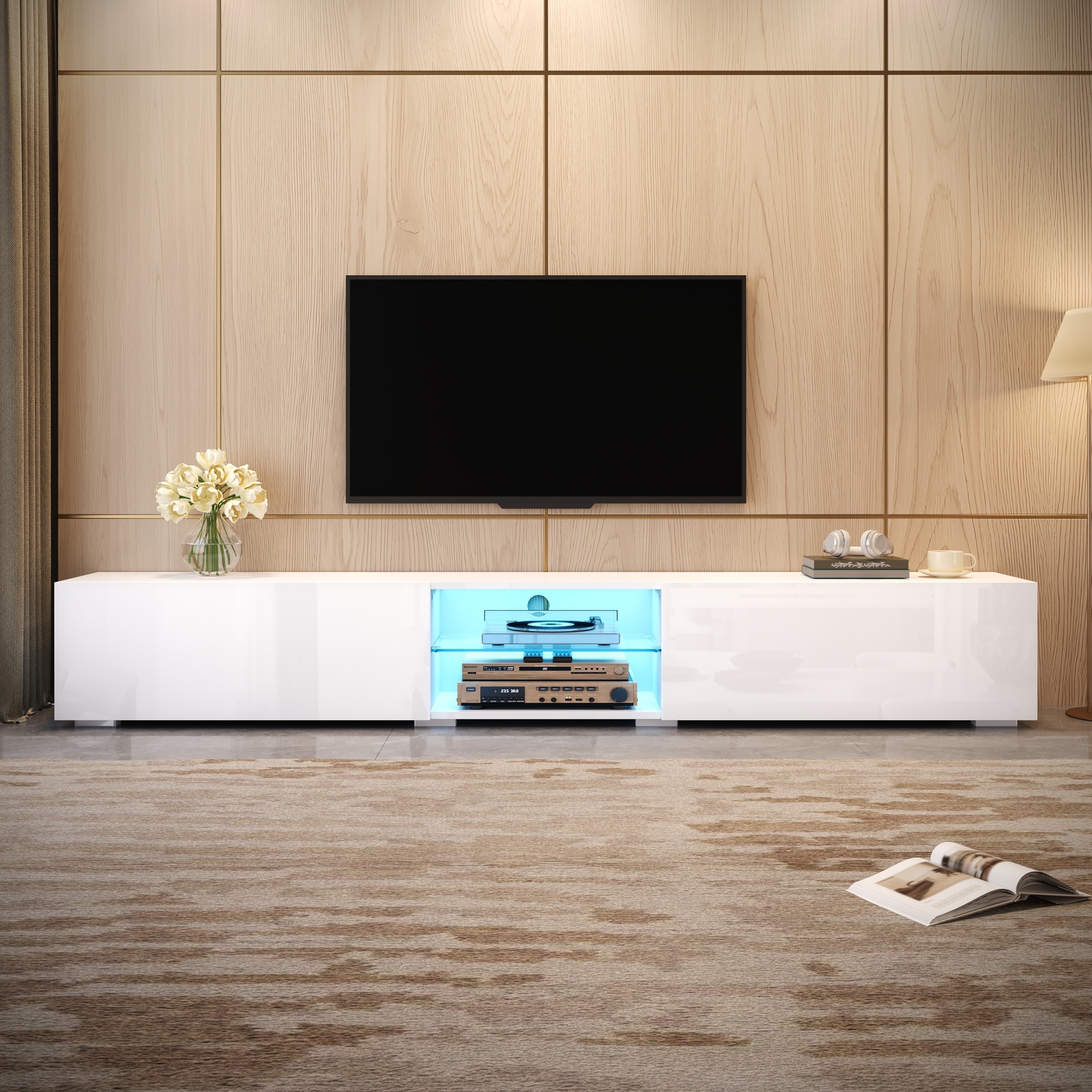 Meuble TV blanc 200 cm au design moderne