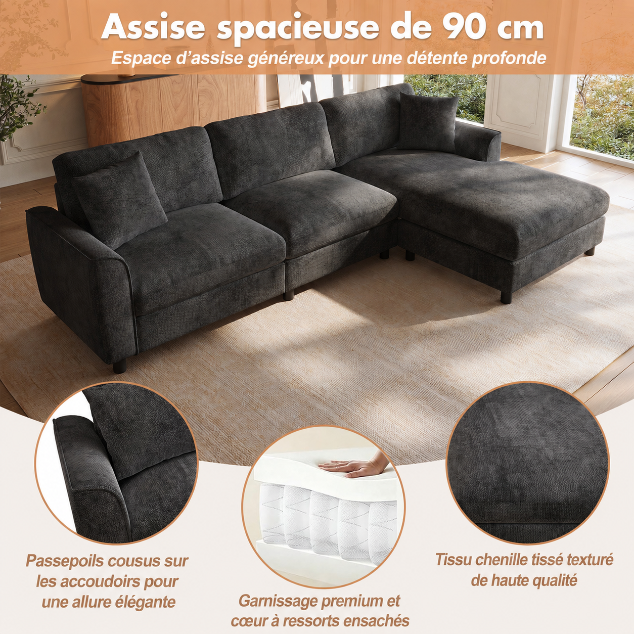 Composition de l'assise avec mousse et ressorts ensachés
