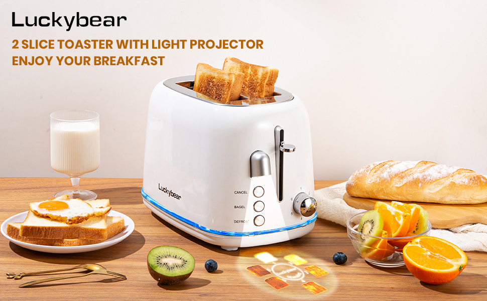 Toaster 2 Slice, Projection Stainless Steel Toasters with Bagel, Cancel,  Defrost Function and 6 Bread Shade Settings Bread Toaster with Ambient  Light