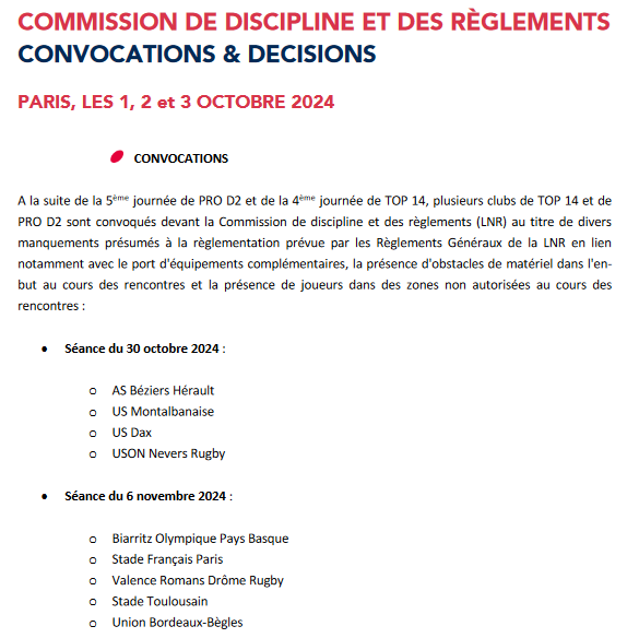 INFOS ce SAMEDI 5 OCTOBRE (Matinée) > Pro D2 - J6 > Prochain match pour les Sapiacains USM / AURILLAC  VENDREDI prochain 11 Octobre 19H30 à Sapiac <> LNR : COMMISSION de DISCIPLINE <> USM : PROGRAMME du 1ER BLOC <> CRABOS : USM / AGEN 15H à Sapiac Zpo2nu